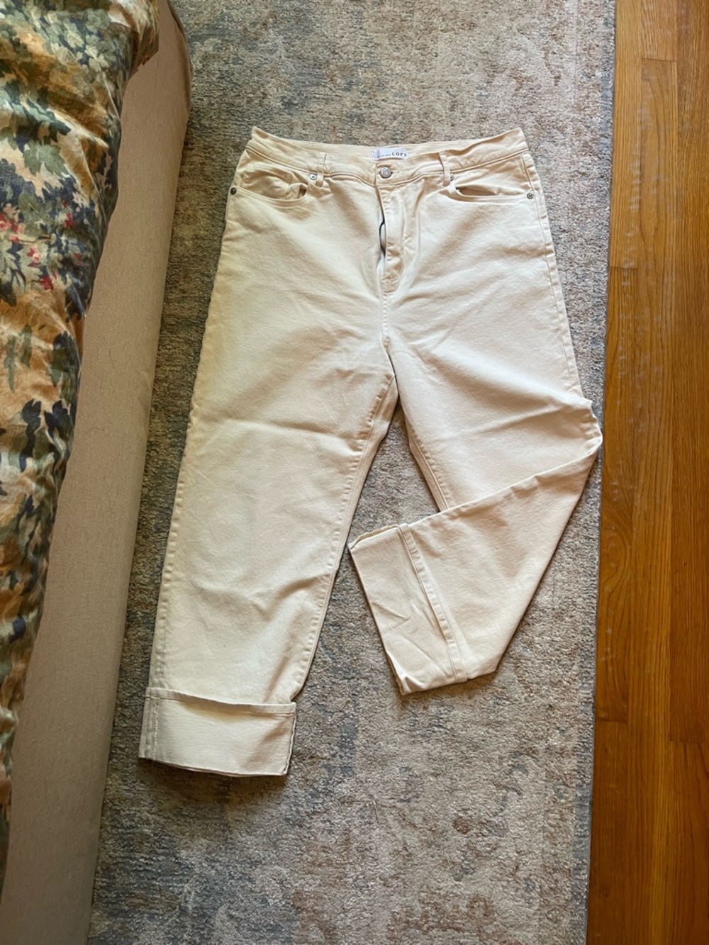 High-Rise Cream Cropped Jeans with Turned Cuffs LOFT